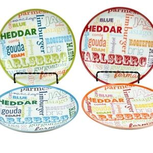 Pier 1 Imports World Cheese Plate Set of 4 Assorted Plates Appetizers 6.5"  EUC